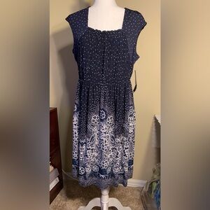 NWT Dress: Fit & Flare, Polka Dots and Pleats, Square Neck, Sleeveless, Midi